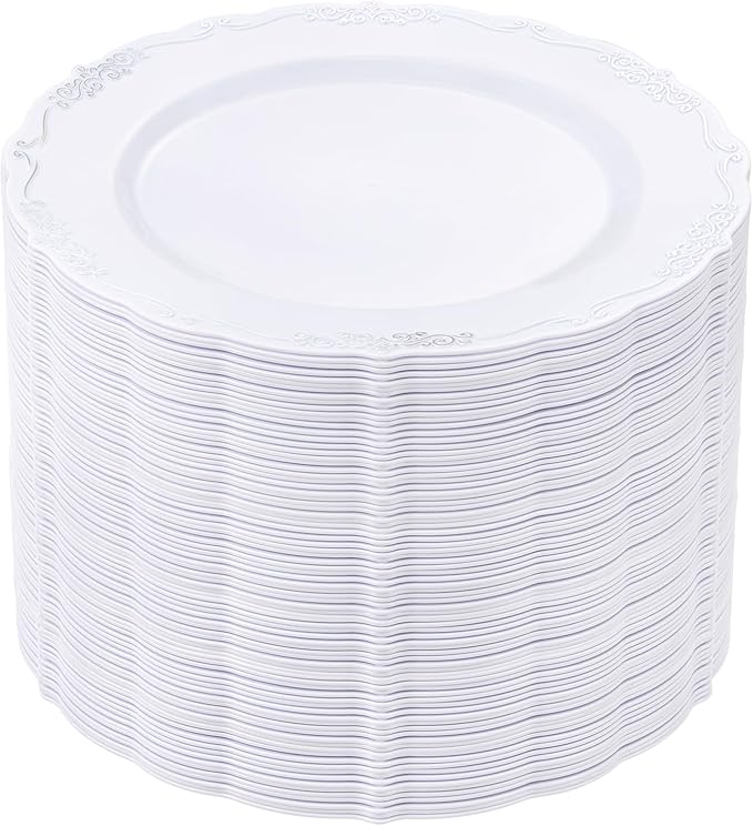 DaYammi 60PCS White and Silver Plastic Plates, Heavy Duty White and Silver by DaYammiwillaccompanyyou