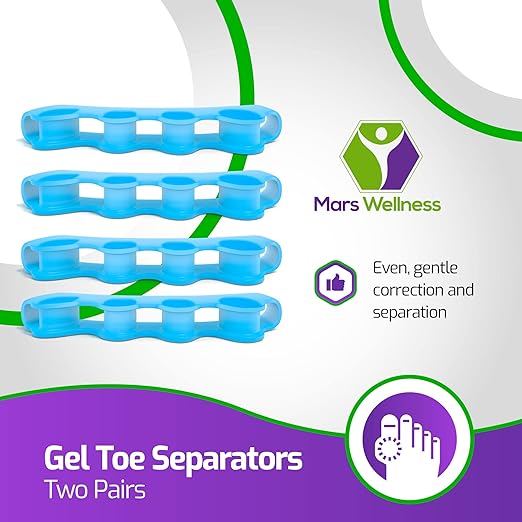 Mars Wellness Gel Toe Separators - Universal Toe Spreaders Straighteners to Relieve Foot Pain, Fix Overlapping & Correct Bunions - 2 Pairs