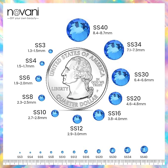 Novani Rhinestones 3000Pcs Flatback Crystal Round Loose Gemstones Glass Rhinestones for Crafts Makeup Nail Art Clothes Shoes DIY Decorations(SS6, 1.9-2.0mm,Capri Blue)