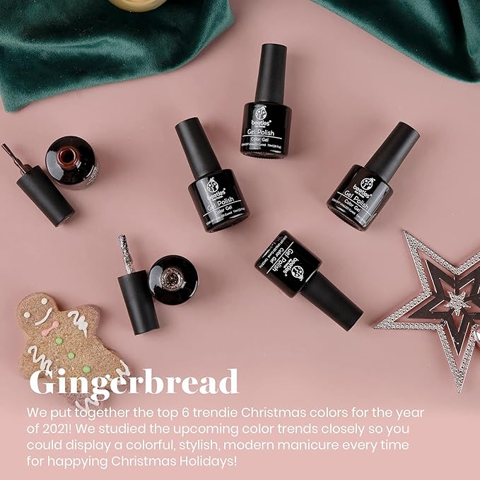 Beetles Winter Gel Nail Polish - 6 Colors Fall Burgundy Red Brown Champagne Gold Brown Gel Polish, Soak off Uv Lamp Nail Manicure Kit DIY Gifts for Women