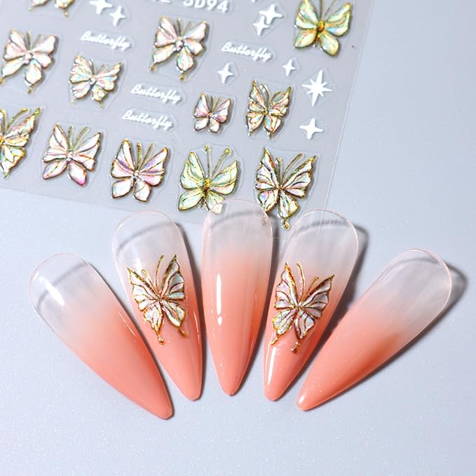 Aurora 2 Sheets Gradient Glitter Butterflies Nail Art Stickers Decals for Women DIY Manicure Accessories