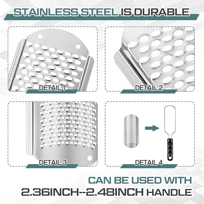 Moxweyeni 8 Pcs Foot File Callus Remover Replacement Blades Metal File Callus Remover Shaver Blades Hard Skin Remove Stainless Steel 2 Designs Big/fine Hole for Detachable Foot Scrubber