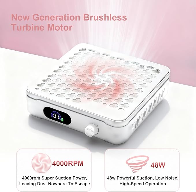 Nail Dust Collector with 10 Speed Settings, Powerful Suction Nail Vacuum, Nail Fan Dust Collector for Beginner, Dust Collector Nail Tech for Acrylic Nail Polishing Manicure Salon Home (White)