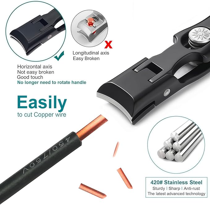 Nail Clippers for Men Thick Nails for Seniors, Large Wide Jaw Opening Portable Ultra Sharp Fingernail and Toenail Clipper Cutters with Catcher for Women, Heavy Duty Stainless Steel, Black