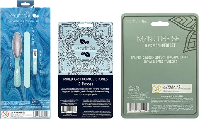 Earth & I Nail Clippers and Pumice Stones for Feet with Manicure Set, Foot Scrubber, Nail File, Nail Clippers, Pedicure Tools for Feet, Pedicure Tools Kit - Ocean Blue - 11 Ct