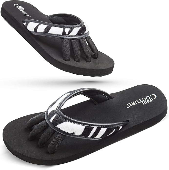 Pedi Couture Pedicure Sandals with Built In Toe Separators for Women - Comfortable Spa Style Flip Flops for Home, Salon, Yoga & Gym Use
