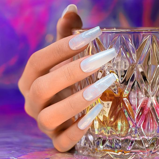 RARJSM Pearl White Gel Builder Nail Polish Blue Glitter Hard Gel in a Bottle Mermaid Shell Shimmer Pearlescent Thick Extension Structure Gels for Nails 15ml Soak Off Curing Requires Salon Home Use