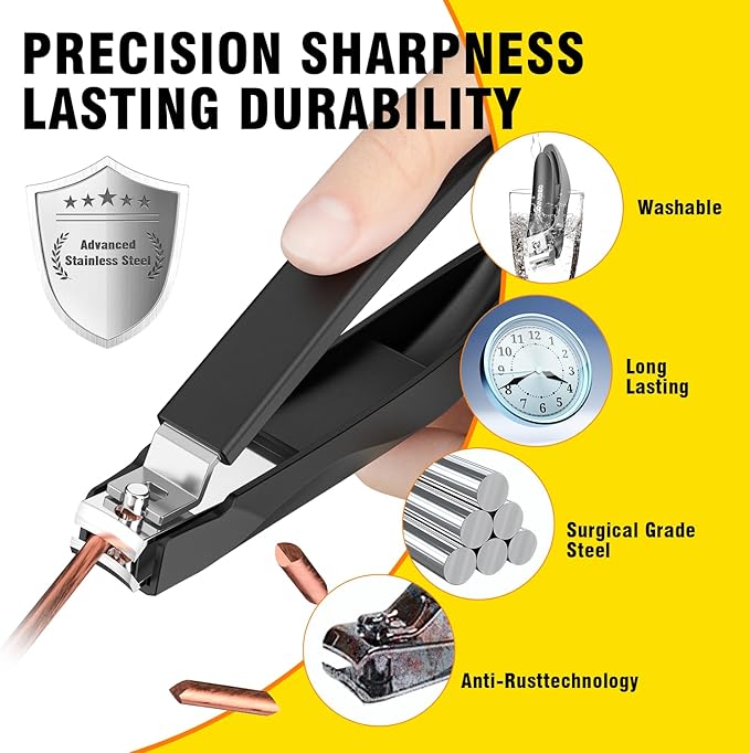 Nail Clippers for Men with Catcher, Anti Splash Self-Collecting Finger Nail Clippers Adult with Ergonomics Long Handle, Heavy Duty Large Toenail Clippers for Thick Nails for Seniors Nail Cutter