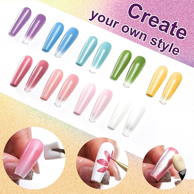 Gradient Painting Gel, 9 Bright Colors Ombre Gel Nail Polish Light Pink Blue Summer Kit Sponging for Pigment Pat Kit Aura Nails French Manicure Soak Off UV Bloom Summer Set