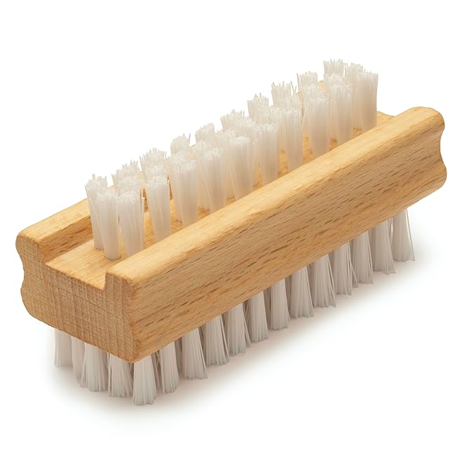 Konex Non-Slip Wooden Two-sided Hand and Nail Brush. Fingernail Brush for Nail Cleaning and Scrubbing. Heavy duty Stiff Nail Brush for Travel. Mechanic hand scrub brush with molded grip.