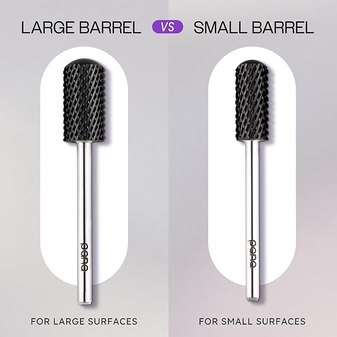 PANA 3/32" Large Smooth Round Top Safety Carbide Nail Drill Bit for Gel Polish & Acrylic Removal Nail Salon Manicure Pedicure Electric File Tools (Large Barrel - DLC Black, Coarse)