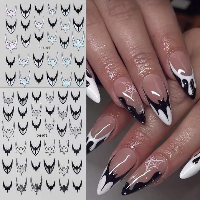 6pcs Bat Halloween Nail Stickers for Nail Art - French Tip Purple and Red Glitter Bat Nail Decals Laser Sparkle Halloween Bat French Design Gothic Punk Nail Accessories Charms Y2K Manicure Decoration
