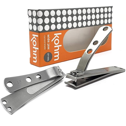 KOHM Curved Nail Clippers with Nail File (in Build) - Heavy Duty Stainless Steel Toe Nail Nippers Tool for Men, Women, Seniors & Adults