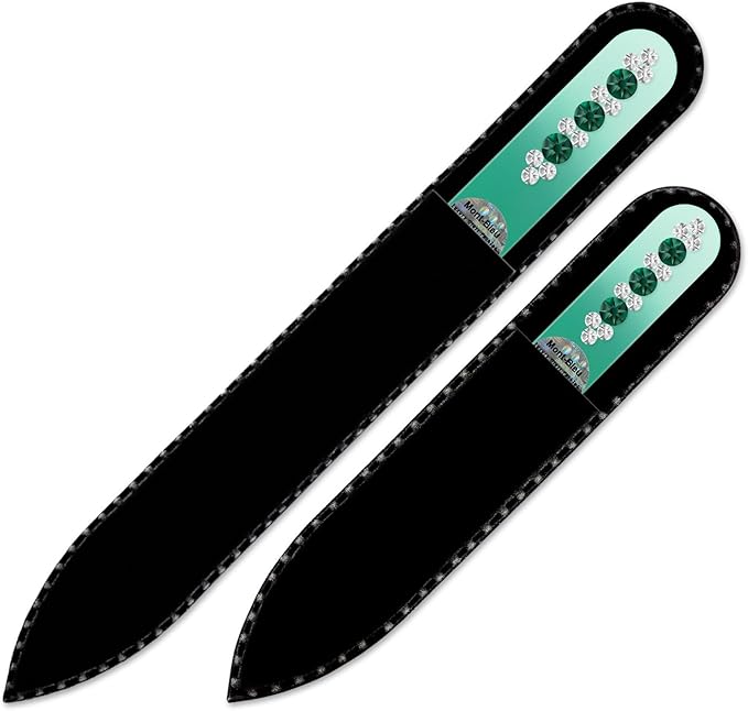 Nail Care Gift Set - Mont Bleu Set of 2 Glass Nail Files Hand Decorated with Crystals - Handmade Gifts - Czech Glass Nail Files Set - Crystal Glass Nail File for Women - Beauty Nail File