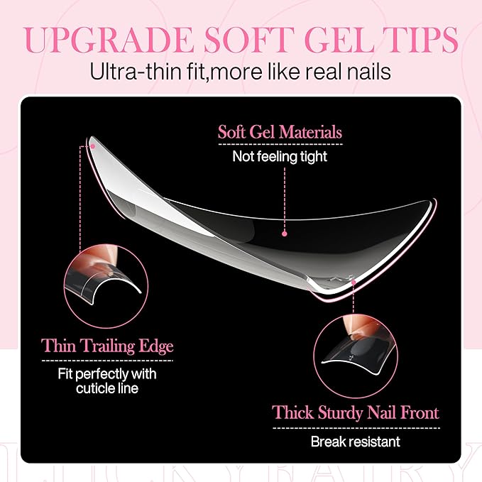 Half Cover Duck Nail Tips 504 Pcs Duck Press on Nails Clear Soft Gel Short Duck Nail Tips 11 Sizes Wide French False Nails for Acrylic Nails Professional for Y2K Art Salon