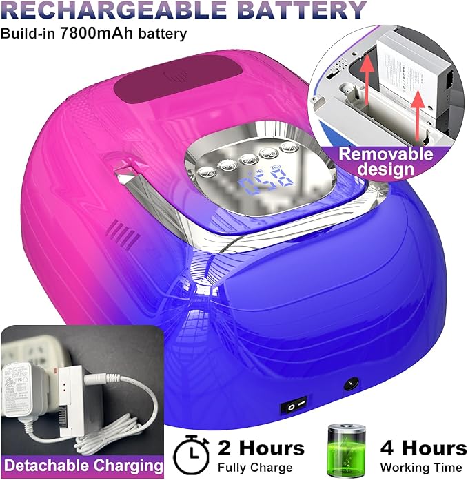 LIMEGIRL Cordless Nail Lamp, 72W Powerful UV LED Nail Dryer with Replaceable Lamp Beads & Battery, UV Light for Gel Polish, Rechargeable & Portable for Professional Nail Salon Use (Color, One Battery)