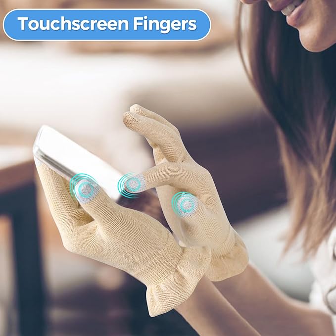 Cotton Moisturizing Gloves Overnight Hand Beauty Gloves Touchscreen Sleeping Gloves (S-Beige, Count, 6)