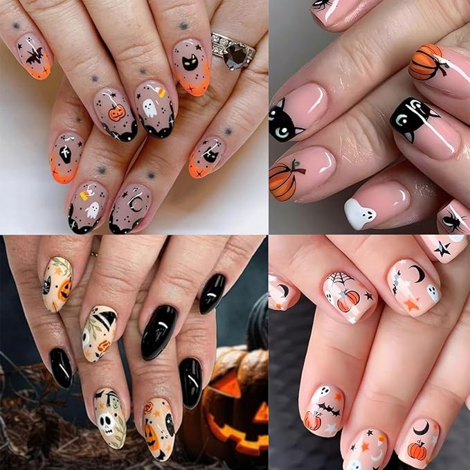 6 Sheets Cute Pumpkin 3D Self-Adhesive Nail Art Stickers with Pumpkin Seeds Designs, Flower Star Letter Nail Decals for Women Salon