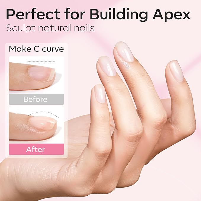 modelones Builder Nail Gel, 2 Pcs Clear and Baby Pink Builder Nail Polish, 8-in-One Rubber Base Gel Polish Pastel Pink Color Strengthener Apex Building Thickening Extension LED Lamp Cured 10ml
