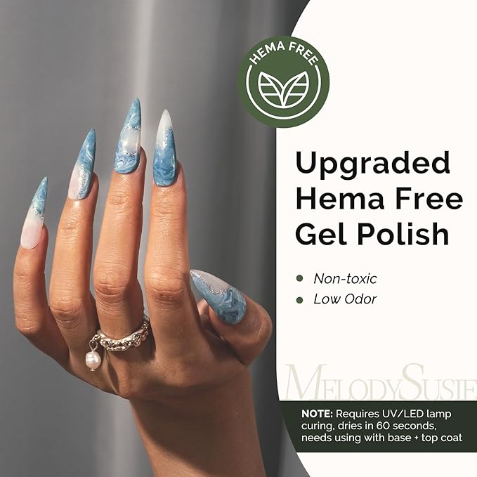 MelodySusie Hema Free Gel Nail Polish, 0.5 Fl Oz Thick Blue Gel Polish, Non Toxic, Long Lasting, Soak Off UV Nail Polish, Manicure Nail Design Salon DIY Nail Art at Home 415