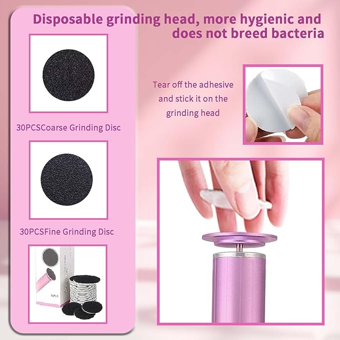 Electric Callus Remover for Feet, USB Power Supply Electric Foot File Sander Scrubber with Speed Controller 60Pcs Replacement Sandpaper Disk for Dead Skin, Cuticles