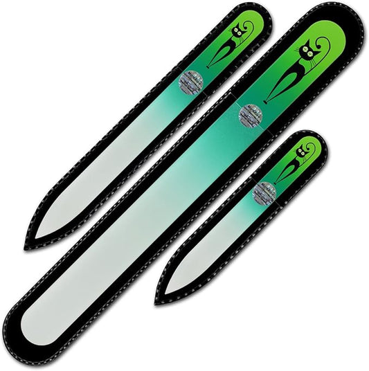 Mont Bleu Set of 3 Cats Crystal Nail Files Hand Decorated with Crystals - Handmade - Czech Tempered Glass