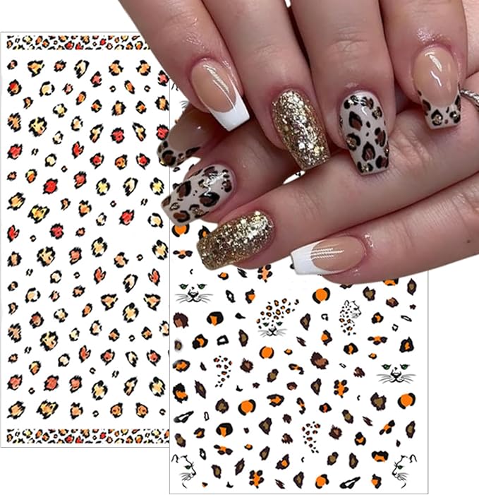 8 Leopard Print Nail Stickers 3D self-Adhesive French Nail Stickers Hibiscus Petal Nail Art Design Suitable for Women and Girls DIY Nail Decoration Supplies