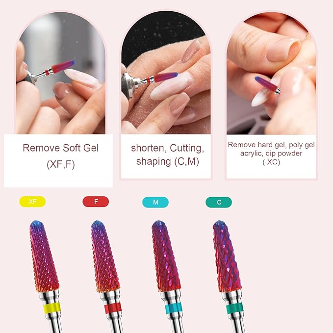 3/32" 2PCS Clean Cone Bits Fine Grit Carbide Cuticle Cleaner Bit for Electric Nail Drills – Professional Manicure Tool for Nail Salons and Home Use (F Grit. Purple)
