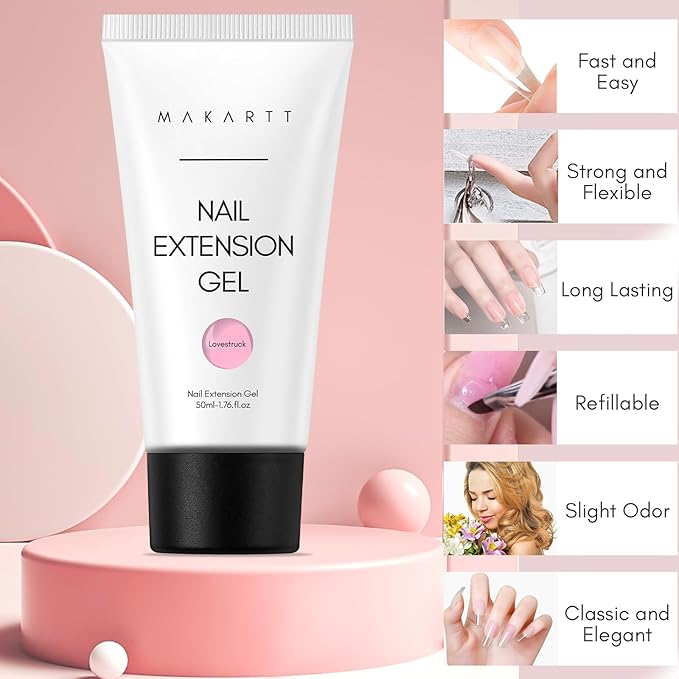 Makartt Poly Nail Gel, Hema-Free Builder for Extension, Coral Pink, 50 ML Poly Strengthener Hard Gels for Trendy Design-Long-Lasting and Easy to Use Manicure