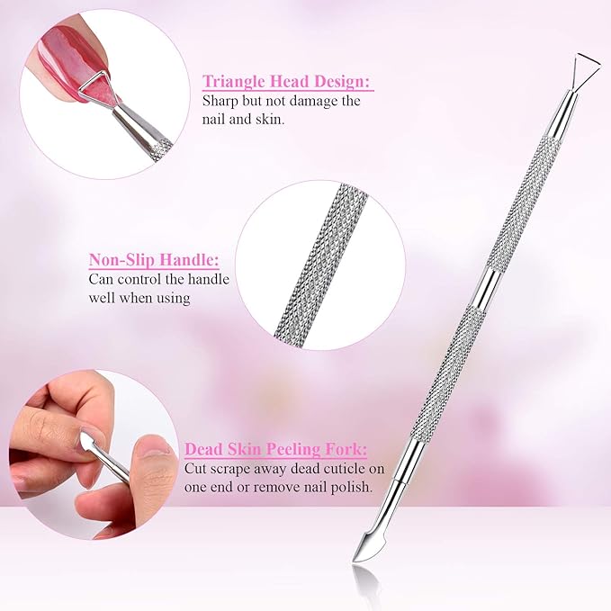 MORGLES Nail Polish Remover Clips, Gel Polish Remover Kit with 10 Pcs Nail Clips, 300 Pcs Cotton Pads, 100/180 File, Glass Shiner, Cuticle Pusher and Brush-Pink