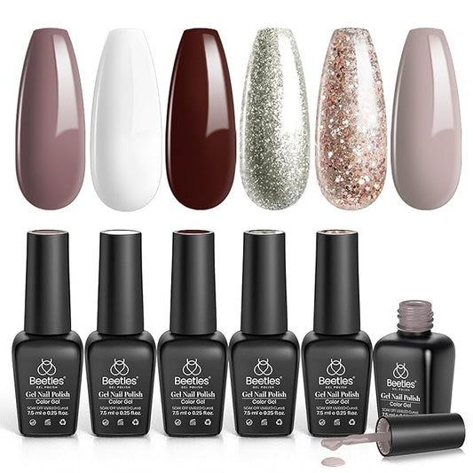 Beetles Winter Gel Nail Polish - 6 Colors Fall Burgundy Red Brown Champagne Gold Brown Gel Polish, Soak off Uv Lamp Nail Manicure Kit DIY Gifts for Women