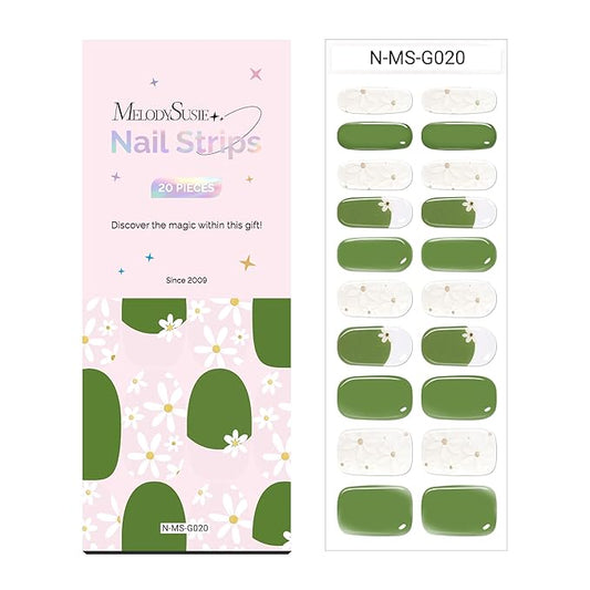 MelodySusie Semi Cured Gel Nail Strips, 20 PCS Gel Nail Stickers, UV Light Required, Durable and Salon Quality (Spring Flower)