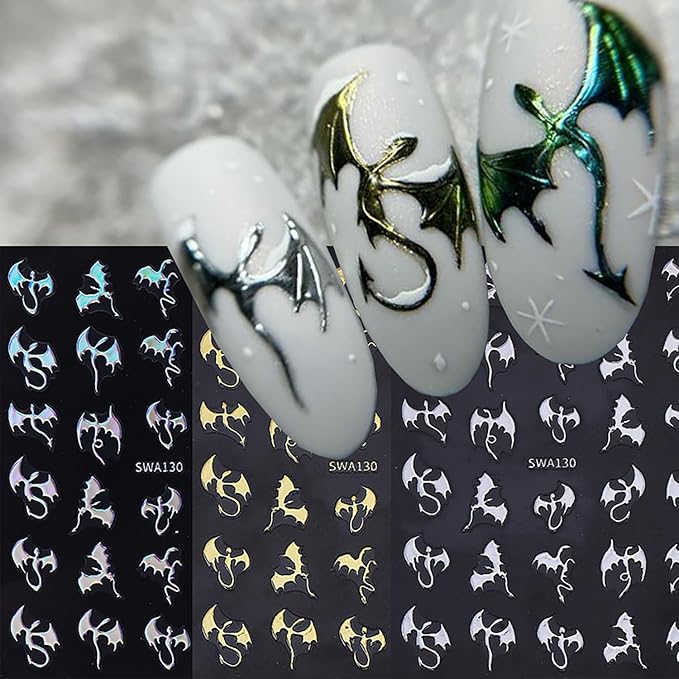 Halloween Nail Stickers 6 Sheets Halloween Nail Decals 3D Self Adhesive Manicure Decorations Hallowee Theme Design Nail Art Stickers DIY Acrylic Nails Accessories for Women and Girls