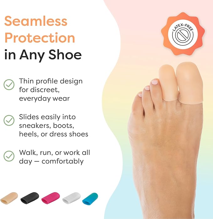 ZenToes 6 Pack Gel Toe Cap and Protector - Cushions and Protects to Provide Relief from Missing or Ingrown Toenails, Corns, Blisters, Hammer Toes (Variety, Beige)