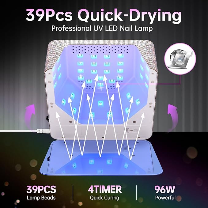 UV LED Nail Lamp 96W Plug-in Nail Dryer Sparkly Gel Polish Light 4 Timer Setting Professional Quick Dry Curing Lamp with Display Auto Sensor for Salon & Home