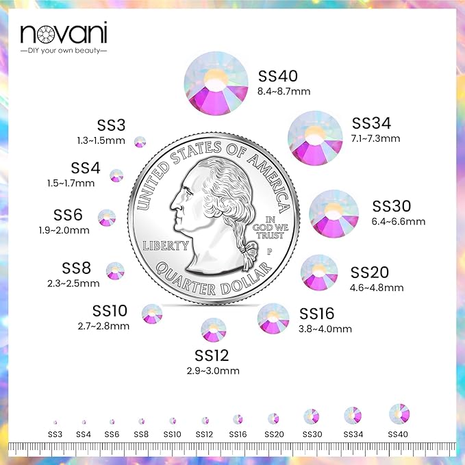 Novani Crystal Rhinestones, Flatback Loose Gemstones 288pcs Glass Rhinestones for Clothes Shoes Crafts Makeup Nail Art and DIY Decorations(SS34, Crystal AB)