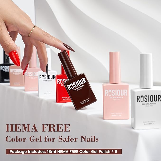 18ML Gel Nail Polish Set, 6 HEMA-Free Gel Polish Colors Balck White Red Nude Pink Dark Brown All Season Nail Polish Kit Soak off Uv Nail Art Gel Design for Women Girl Gift Salon DIY