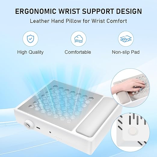 Nail Dust Collector, Professional Dust Collector Nail Tech with Reusable Filter, Adjustable Speed Nails Extractor Vacuum, Powerful Vacuum Cleaner for Acrylic Nails Polishing Manicure Salon, Low Noise