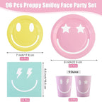 Kochorie 96 Piece Preppy Smiley Face Party Paper Plates Preppy Smile Face Party - Image 2