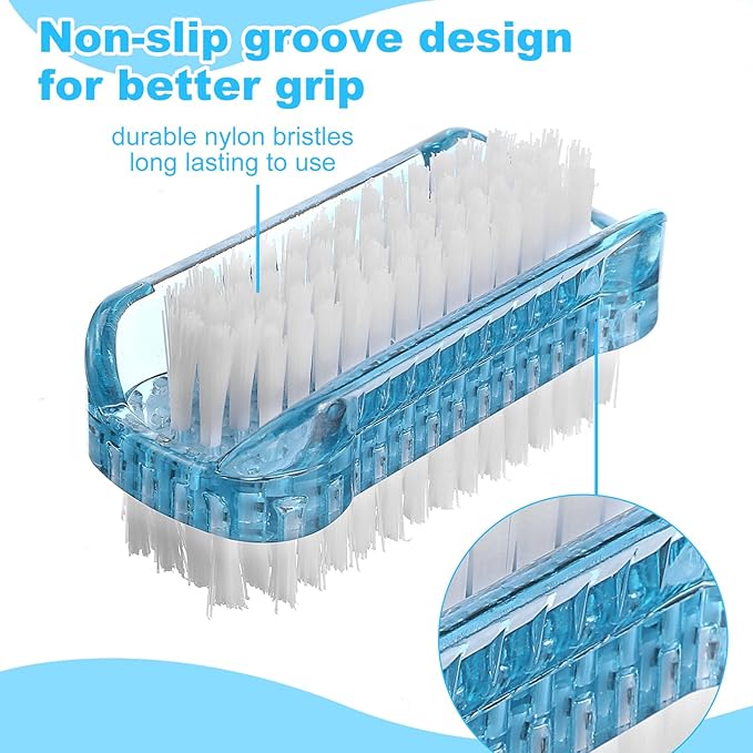 2PCS Two Sided Nail Brush, Soft and Stiff Bristles for Cleaning Under Nails and Fingernails, Durable Nylon PP Scrub Fingernail Brushes with Non Slip Grip, Nail Brushes Portable for Men Women