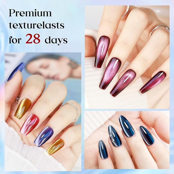 MIZHSE Cat Eye Gel Nail Polish, 6 Colors Moonlight Ceramic Magnetic Gel Nail Polish with Magnet Stick, Trendy French Cateye Polish Kit Soak off Nail Art DIY Salon Gift for Women