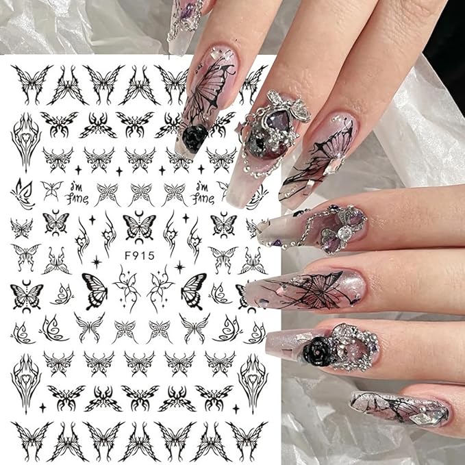 10 Sheets Snake Nail Art Stickers Sheets Black White Nail Decals Star Moon Eye Rose Leaf Flame Nail Art Supplies Butterfly Acrylic Nail Supplies 3D Goth Snake Nail Design Stickers for Women DIY Nail