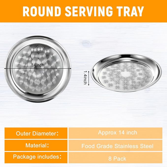 8 Pack Stainless Steel Round Serving Tray - Image 2
