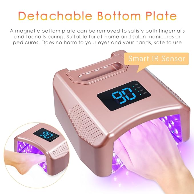 Cordless UV LED Nail Lamp 80W 52LEDs Gel Nail Polish Dryer Quick Drying Fingernail Toenail Curing Lamp 4 Timer Settings with Auto Sensor Digital Display Screen Nail Art Salon Tool