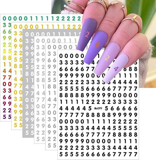 Colorful Number Nail Art Stickers Decals 6 Sheets，3D Holographic Luxury Laser Gold Silver Nail Stickers Rose Gold Black Number Nail Designs Self-Adhesive for Women Girls DIY Nail Decoration Manicure
