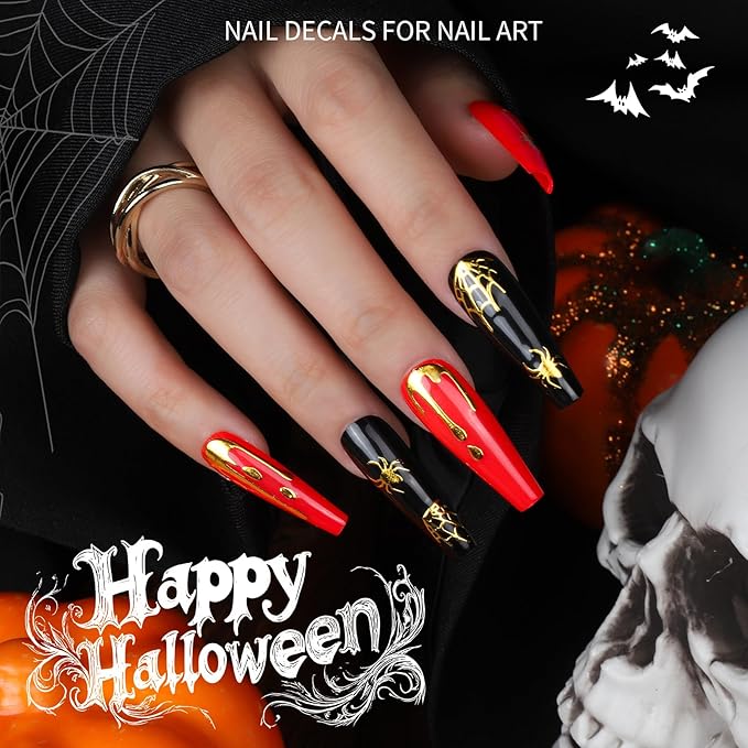 Teenitor 50 Sheets Nail Stickers for Nail Art, Nail Decals Gold Nail Stickers for Kids Women in Fall Winter Halloween Christmas, Nail Decorations