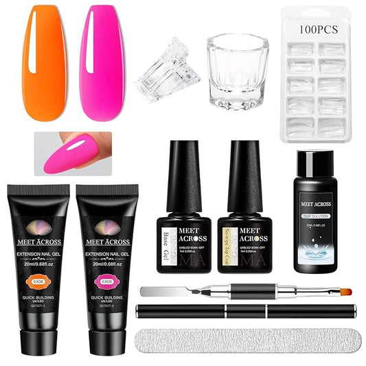 MEET ACROSS Poly Nail Gel 10Pcs Nail Extension Gel Set and Nail Extension Starter Kit for Beginners Nail Art DIY Home Gifts for Women (SET-10, 10pcs)