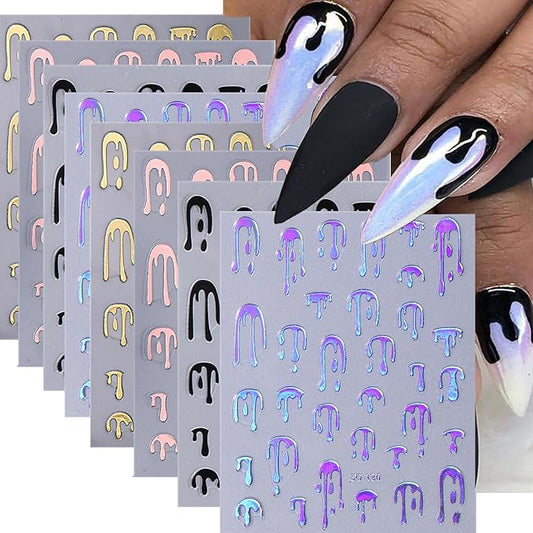 8Pcs Halloween Nail Stickers Colorful Bloody Nail Art Stickers 3D Self Adhesive Nail Decals Blood Drop Design Halloween Nail Decorations DIY Manicure Supplies for Women Girls Nails Accessories