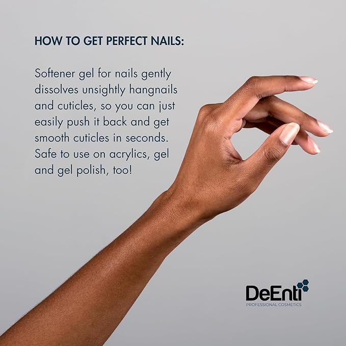 DeEnti Instant Cuticle Remover Gel, Eucalyptus, 8 Oz Bottle, Professional Cuticle Softener, Salon Quality Manicure and Pedicure Supplies
