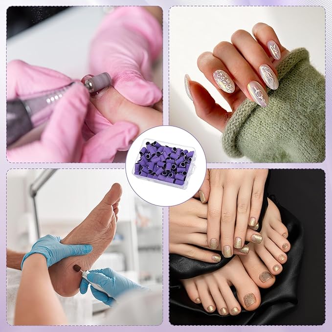 HARFINGTON 100pcs Small Sanding Bands 240 Grit for Nail Drill Bits Mini Sanding Band for Nails Gel Manicures Purple